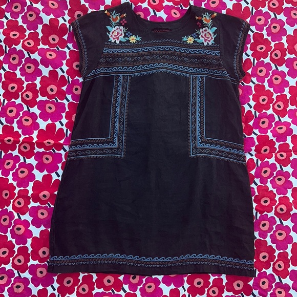 🌺 Johnny Was Boho Floral Embroidered Short Sleeve Linen Mini Dress 🌺 - Picture 7 of 13
